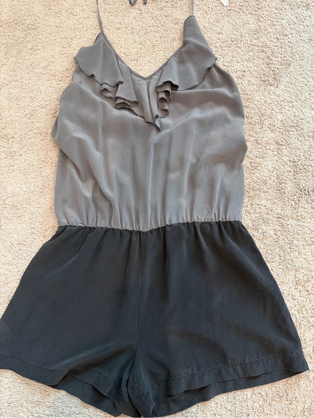 Express Gray Sleeveless V-Neck Romper with Drawstring